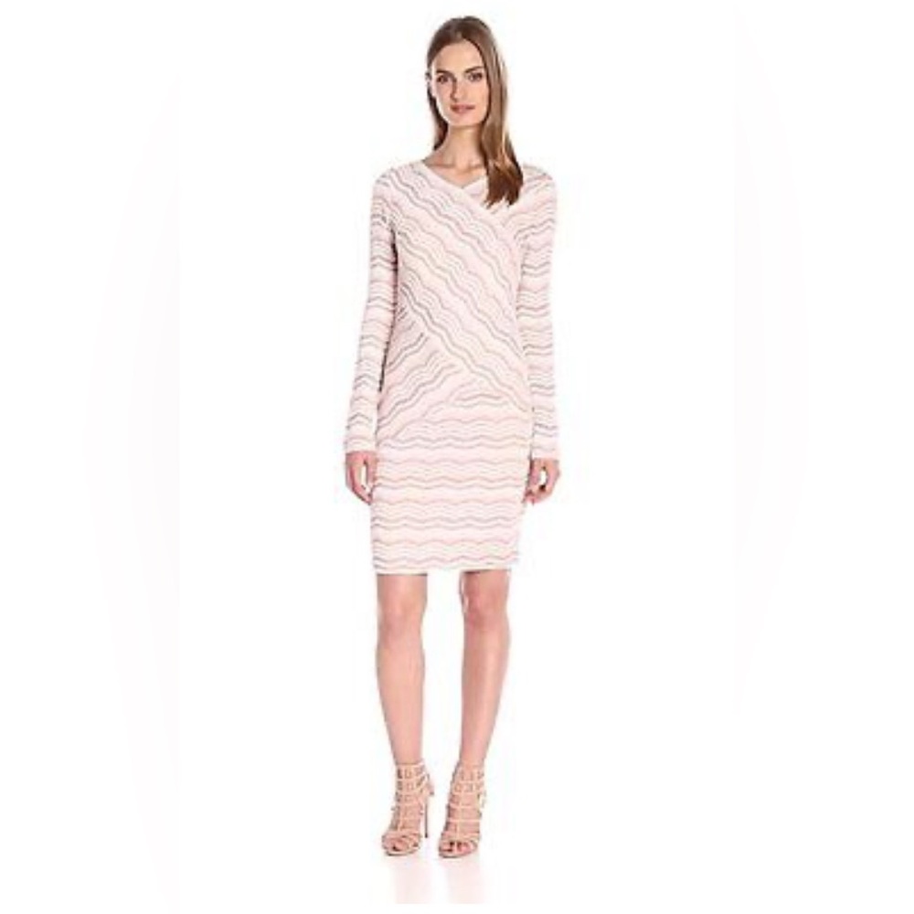 BCBGMaxAzria Pink Wave Long Sleeve Dress